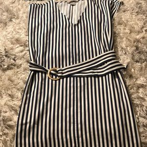 Blue and white striped dress